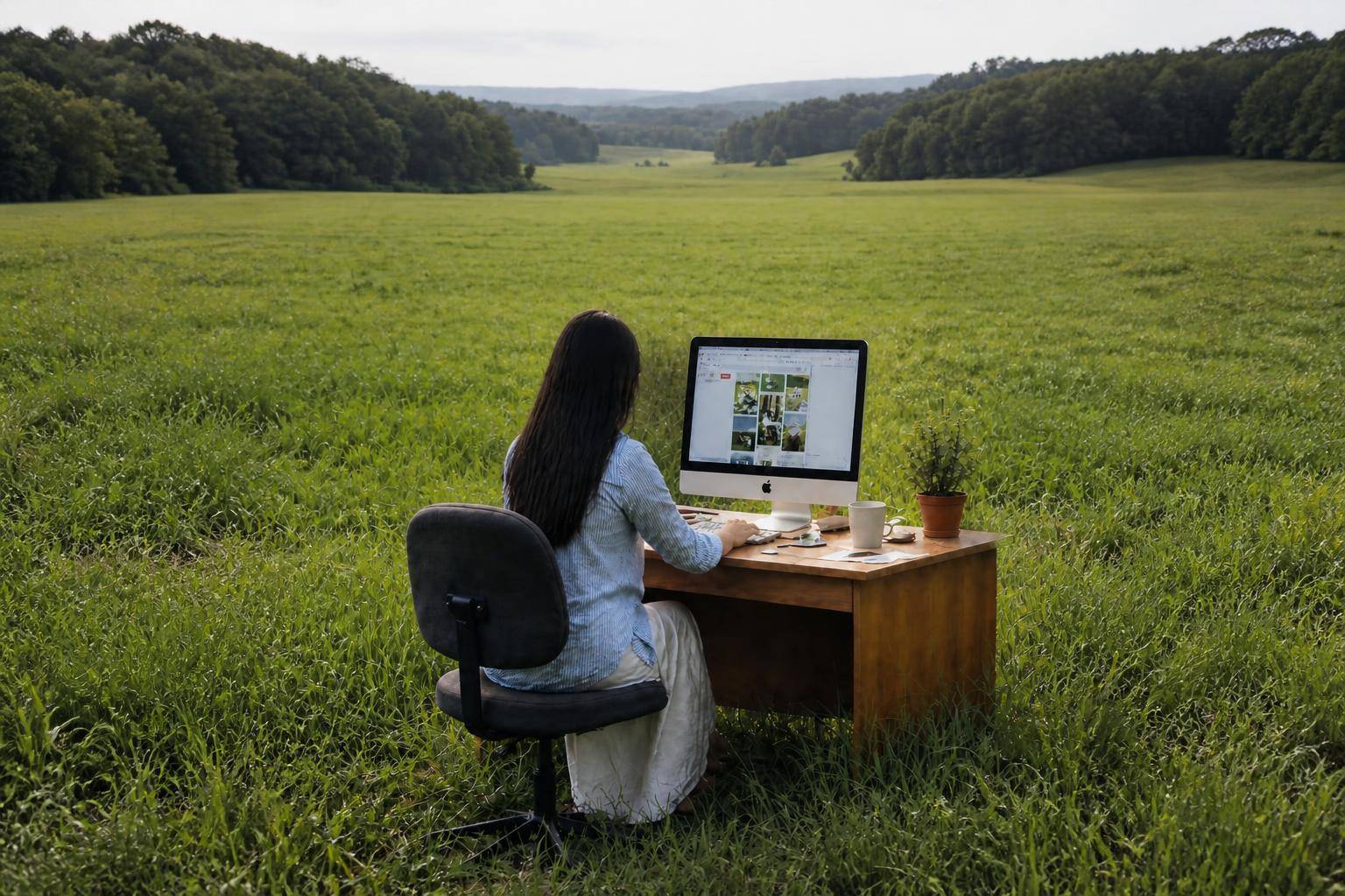 Person working outdoors with a laptop